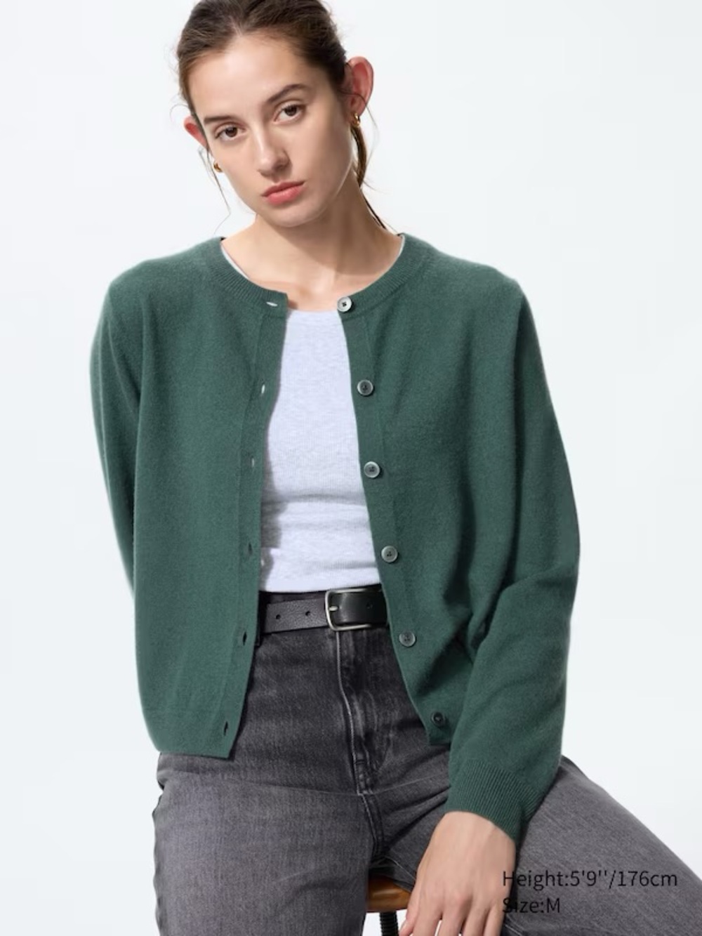 Uniqlo 100% Cashmere Cardigan Green Size M Like New